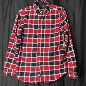 Real Work Red Black Plaid Flannel Button Down Shirt Small SR Long Sleeve